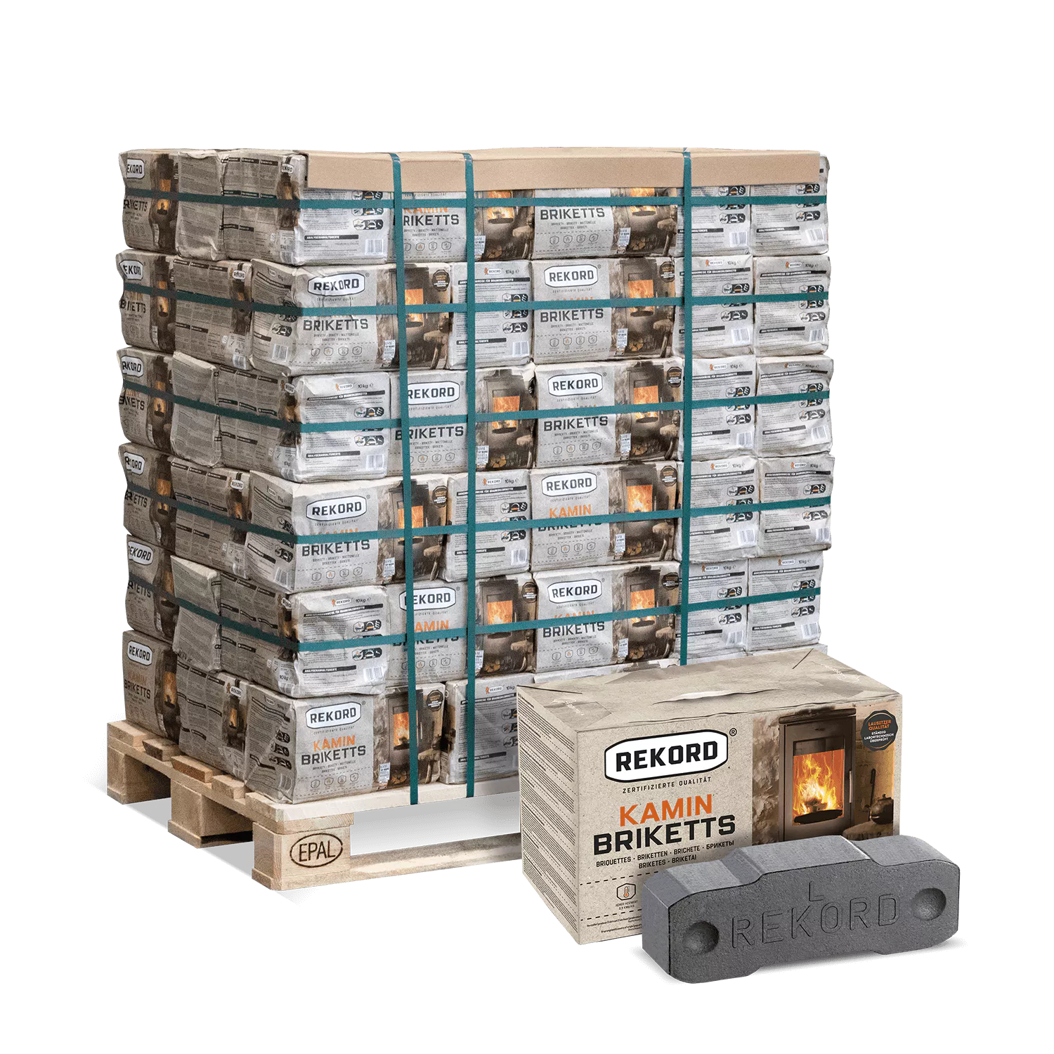 90 Pakete à 10 kg Braunkohle-Briketts – 900 kg Lieferung 90 Pakete à 10 kg Braunkohle-Briketts – 900 kg Lieferung