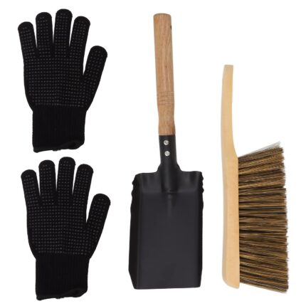 Kamin-Reinigungsset mit Ascheschaufel, Bürste und Handschuhen