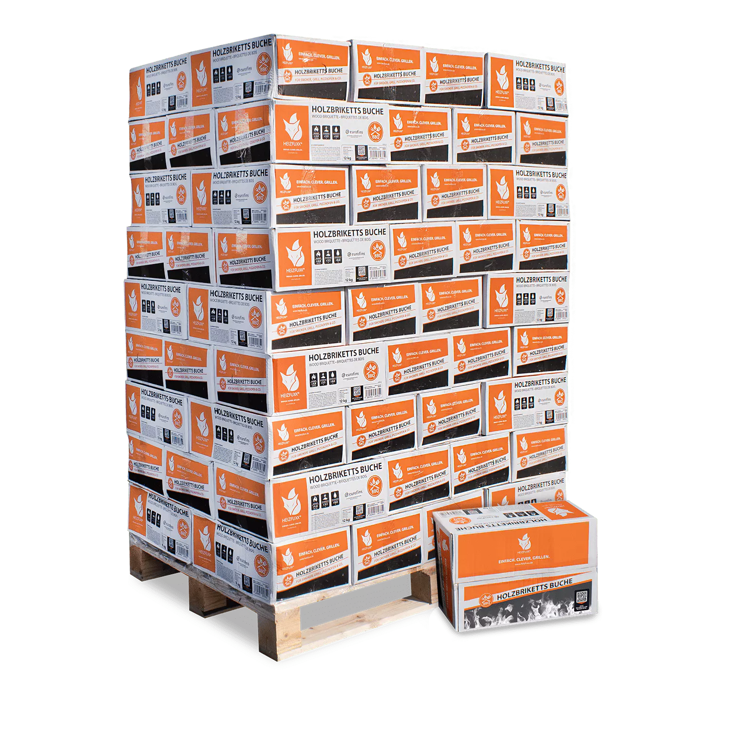 Palette mit 81 Boxen Buchen-Nestro-Briketts (972 kg) Palette mit 81 Boxen Buchen-Nestro-Briketts (972 kg)
